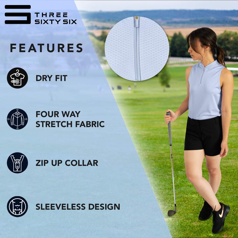 Three Sixty Six Womens Sleeveless Collarless Golf Polo Shirt with Zipper - Quick Dry Tank Tops for Women White - Image 5